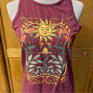 Sun and Floral Graphic Tank Top - Purple